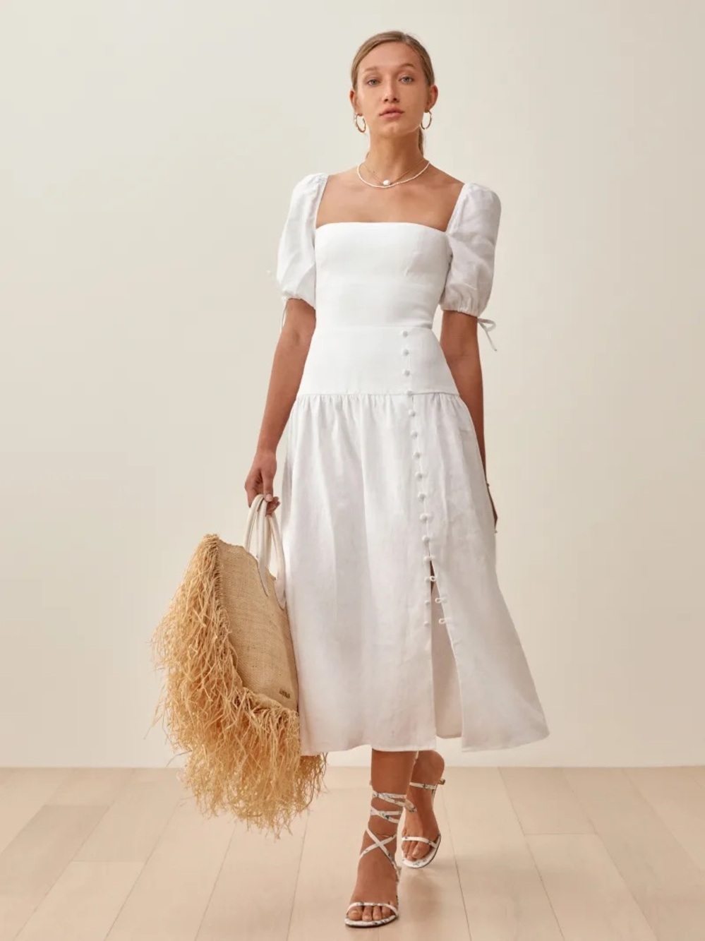NWT Reformation Melony Linen Dress - white/small